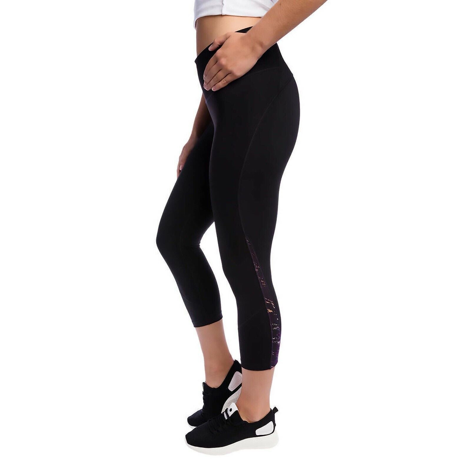Kirkland Signature Women's Reflective Crop Tights, BLACK, XS
